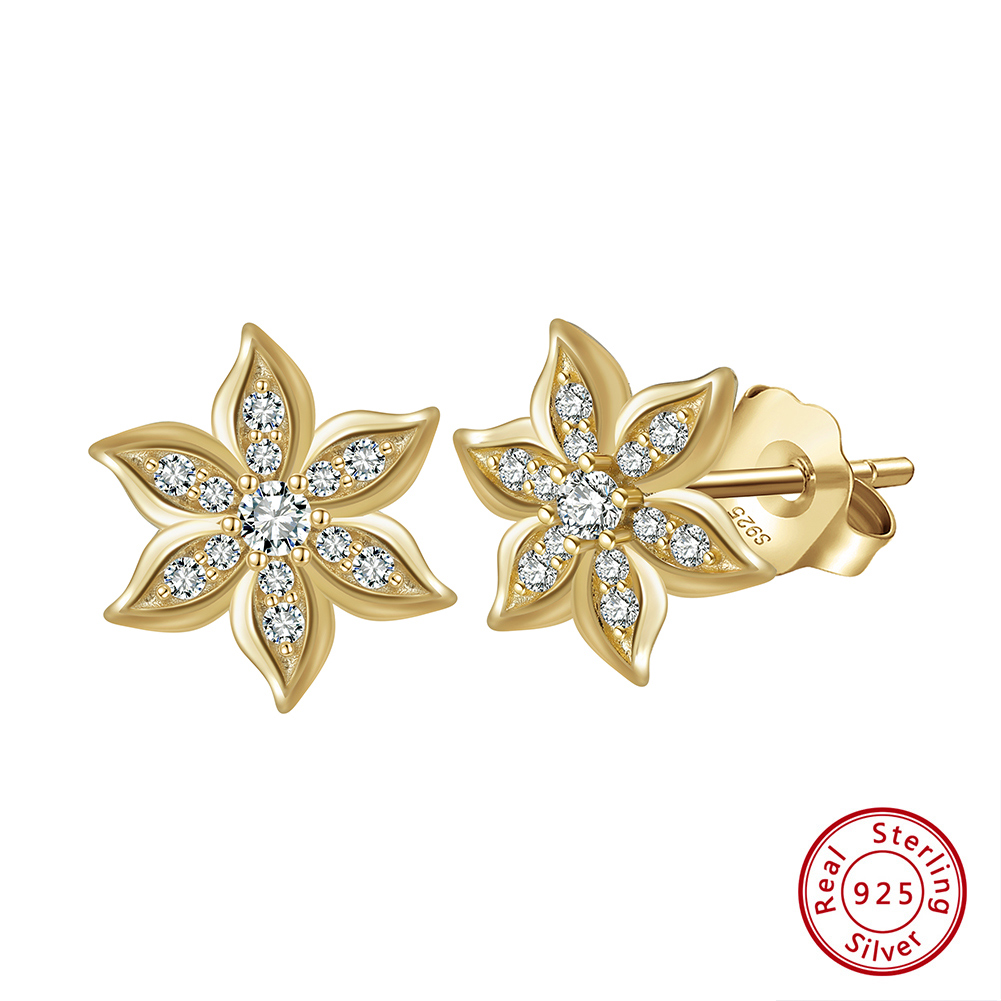 1 Pair Simple Style Roman Style Snowflake Plating Inlay Sterling Silver Zircon 14k Gold Plated White Gold Plated Ear Studs display picture 2