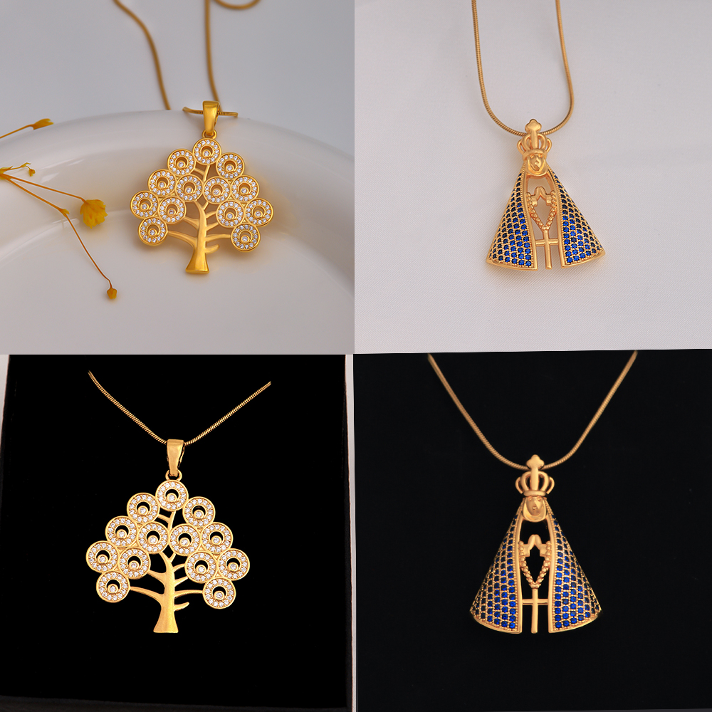 Simple Style Commute Tree Stainless Steel Copper Plating Inlay Zircon 18k Gold Plated Pendant Necklace display picture 1