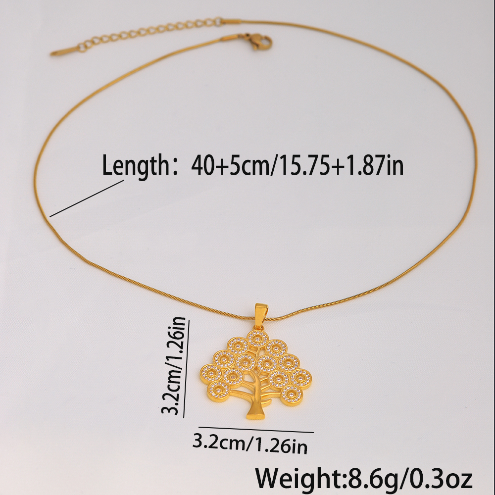 Simple Style Commute Tree Stainless Steel Copper Plating Inlay Zircon 18k Gold Plated Pendant Necklace display picture 2