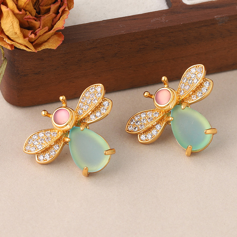 1 Pair Ig Style Insect Bee Plating Inlay Copper Glass Zircon Ear Studs display picture 6