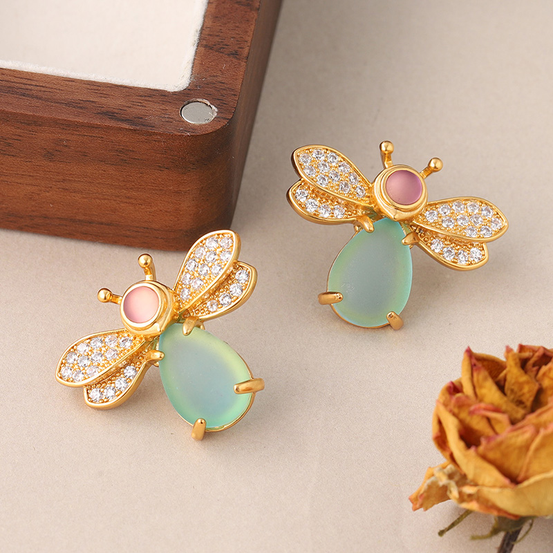 1 Pair Ig Style Insect Bee Plating Inlay Copper Glass Zircon Ear Studs display picture 4