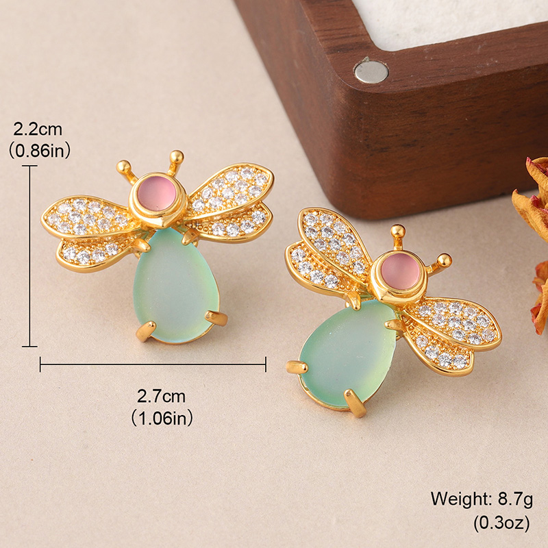 1 Pair Ig Style Insect Bee Plating Inlay Copper Glass Zircon Ear Studs display picture 1
