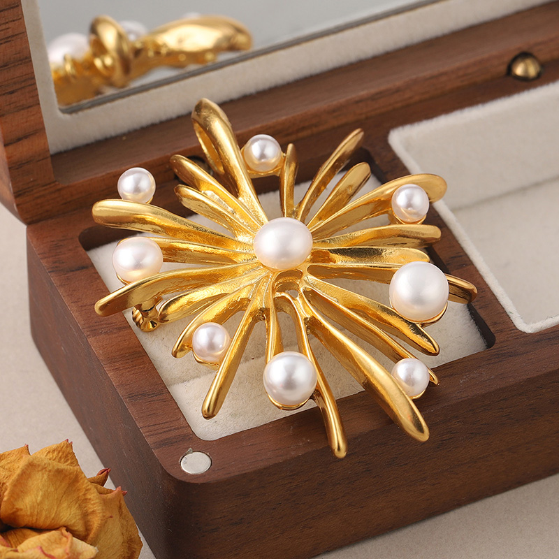 Vintage Style Fashion Simple Style Fireworks Copper Plating Inlay Pearl Women's Brooches 1 Piece display picture 3