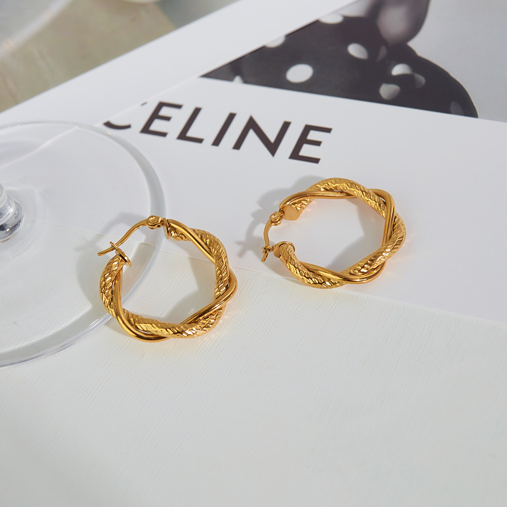 1 Pair Vintage Style French Style Curve Stainless Steel Hoop Earrings display picture 4