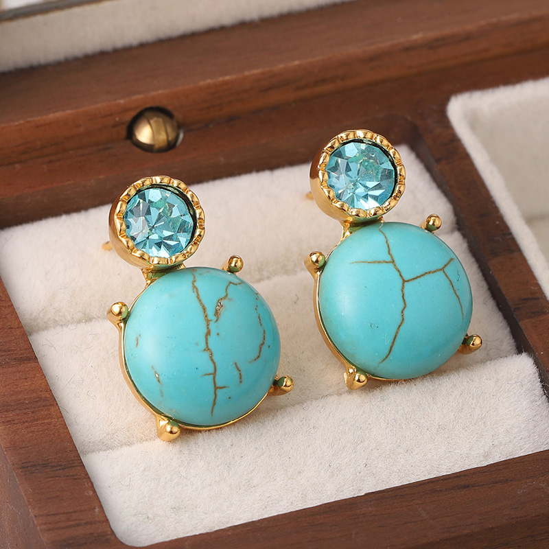 1 Pair Vintage Style Tortoise Plating Inlay Copper Turquoise Rhinestones 18k Middle Ancient Gold Drop Earrings display picture 4