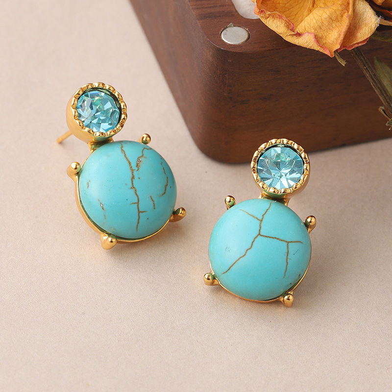 1 Pair Vintage Style Tortoise Plating Inlay Copper Turquoise Rhinestones 18k Middle Ancient Gold Drop Earrings display picture 2