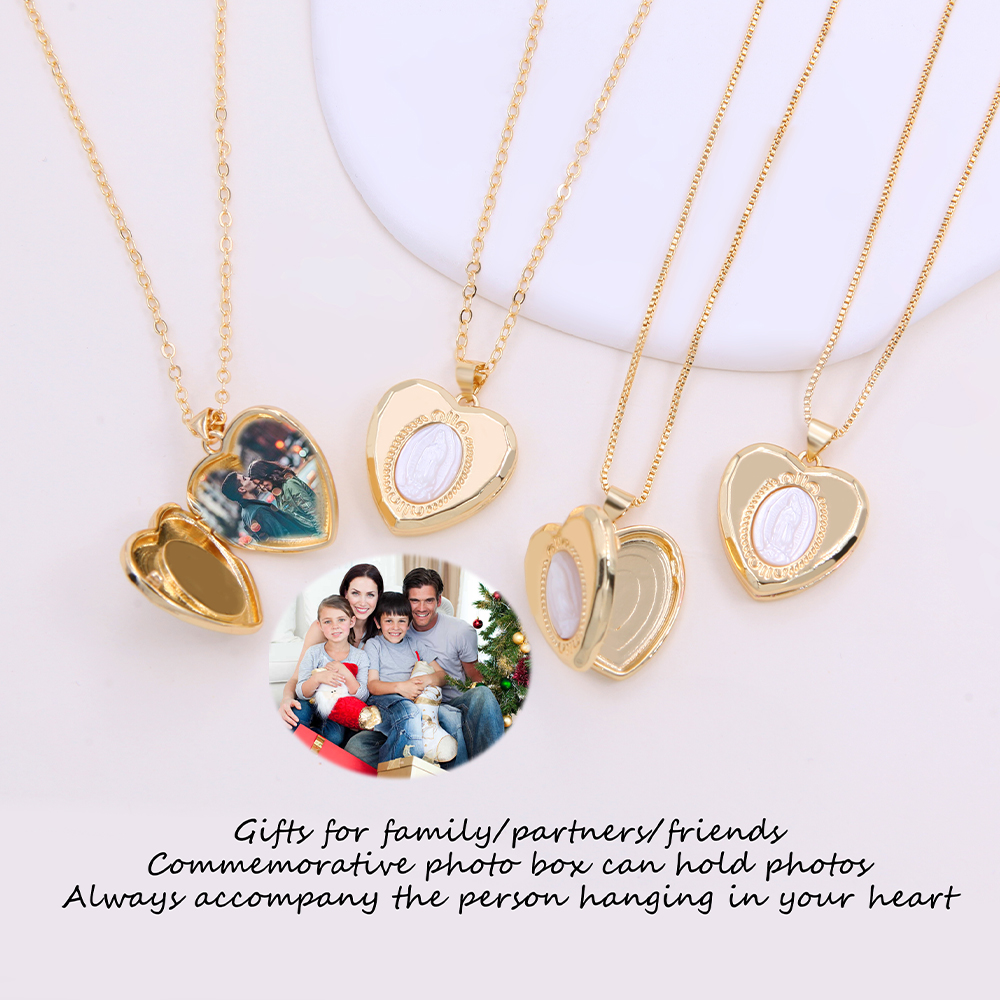Ig Style Virgin Mary Heart Shape Shell Copper Plating Inlay Carving Shell 18k Gold Plated Pendant Necklace display picture 5