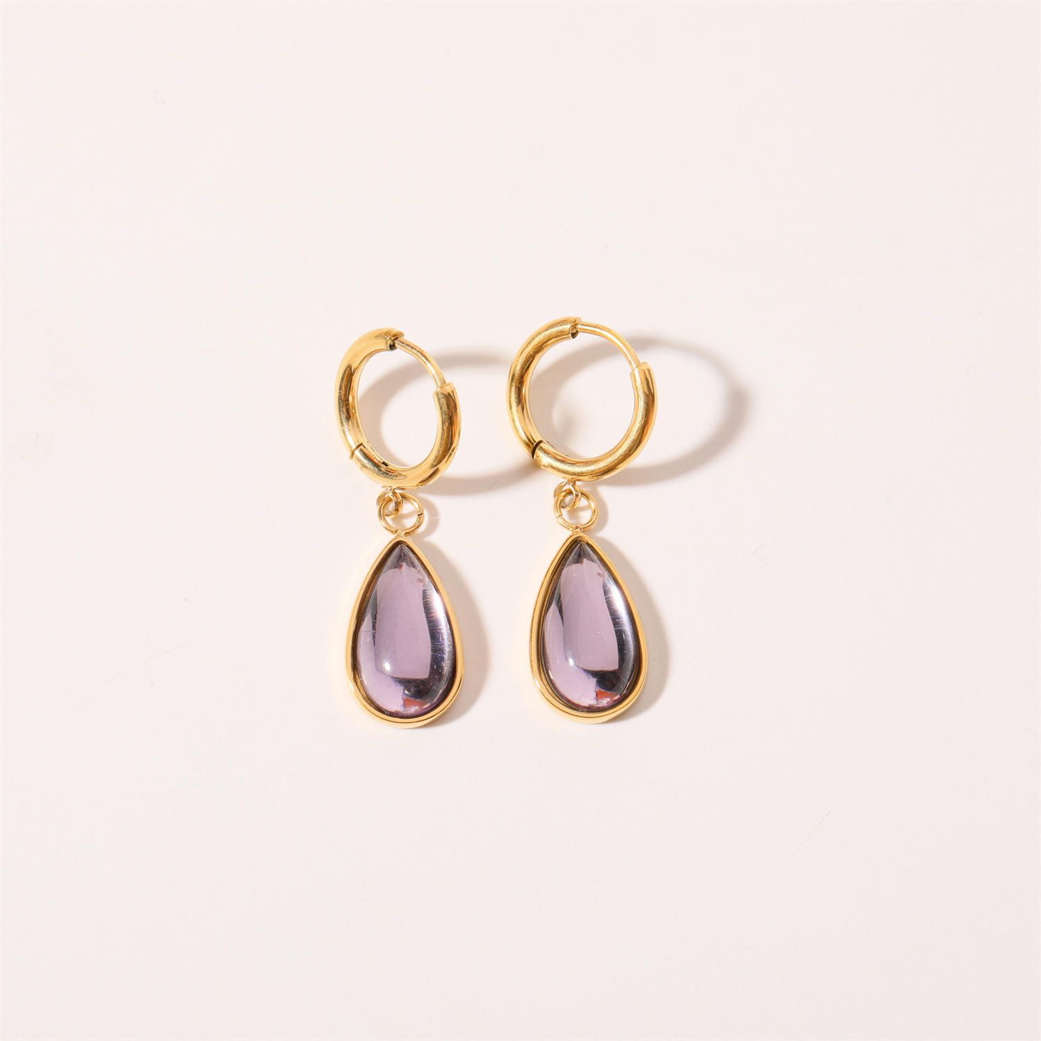 1 Pair Simple Style Water Droplets Plating Inlay Stainless Steel Birthstone 18k Gold Plated Drop Earrings display picture 3