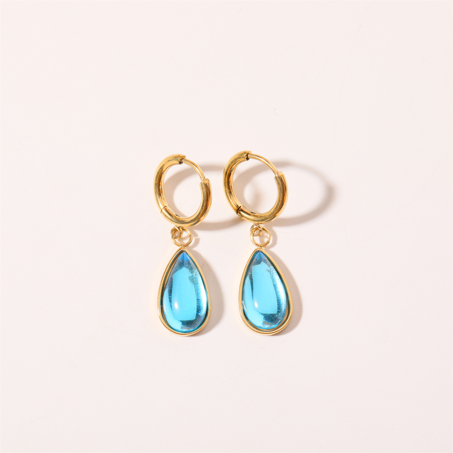 1 Pair Simple Style Water Droplets Plating Inlay Stainless Steel Birthstone 18k Gold Plated Drop Earrings display picture 4