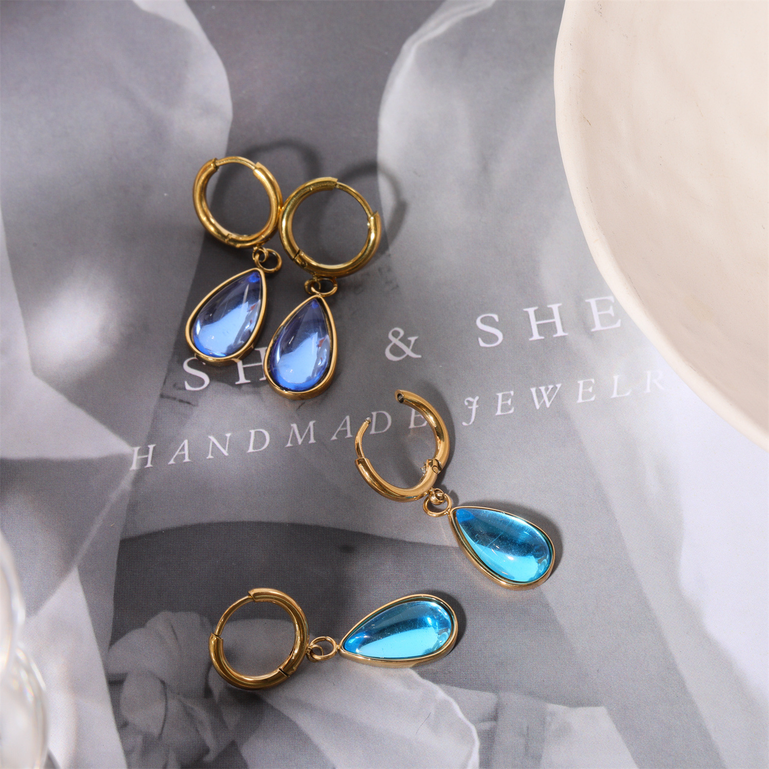 1 Pair Simple Style Water Droplets Plating Inlay Stainless Steel Birthstone 18k Gold Plated Drop Earrings display picture 9