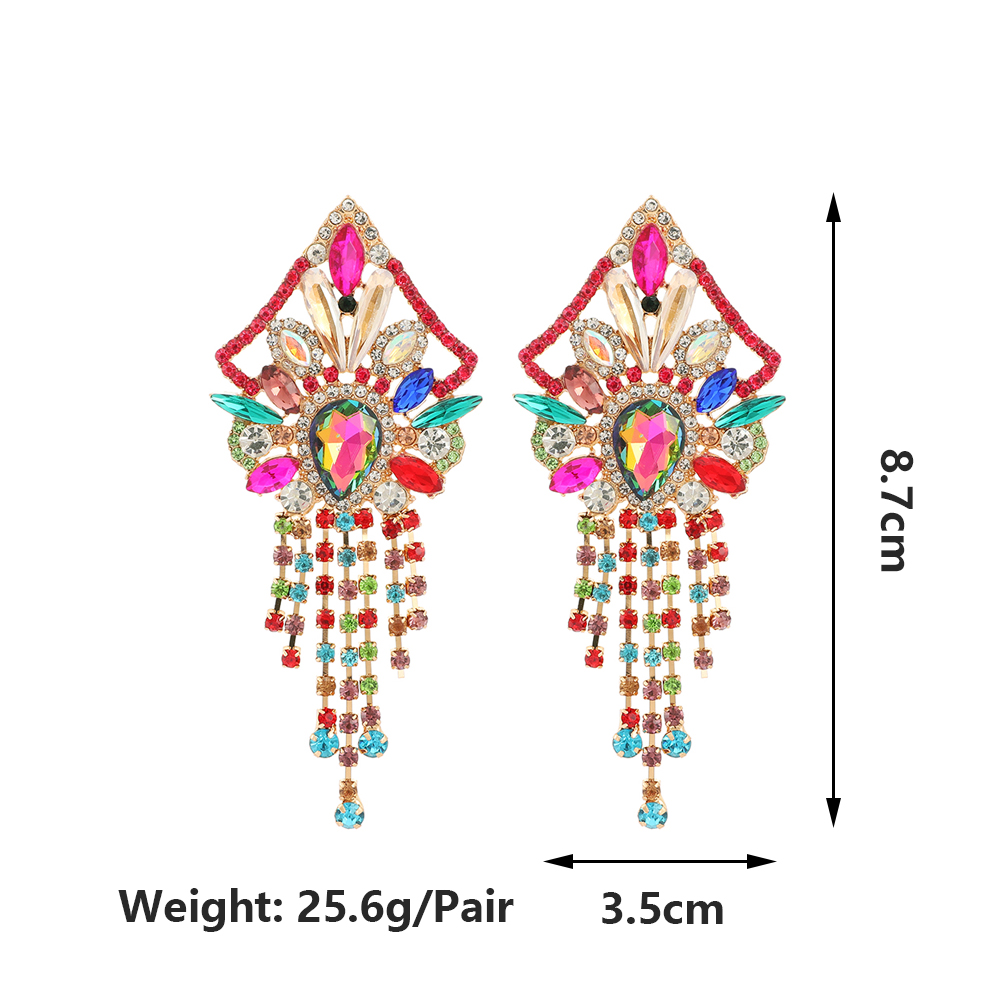 1 Pair Elegant Shiny Geometric Tassel Plating Inlay Zinc Alloy Rhinestones Drop Earrings display picture 1