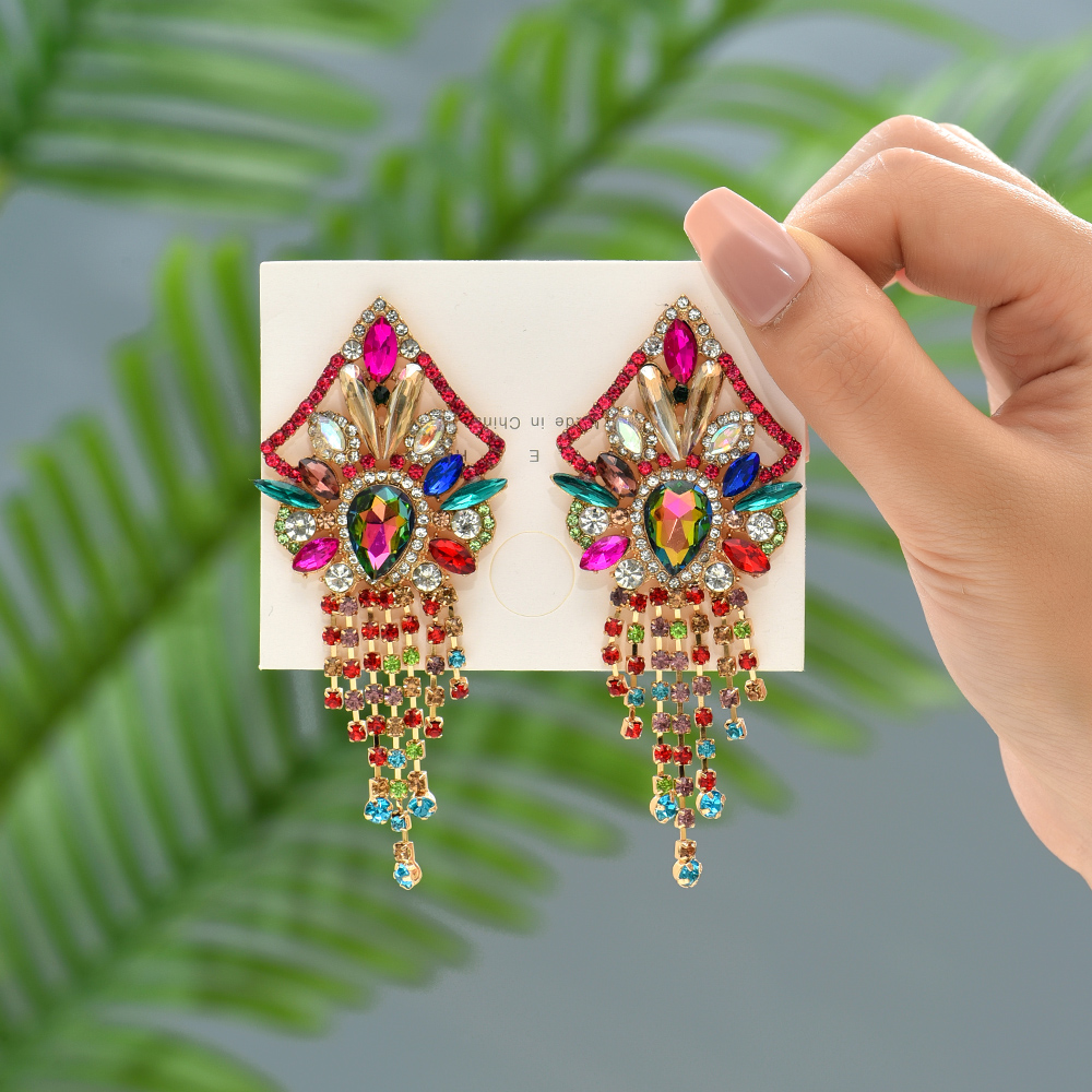 1 Pair Elegant Shiny Geometric Tassel Plating Inlay Zinc Alloy Rhinestones Drop Earrings display picture 3