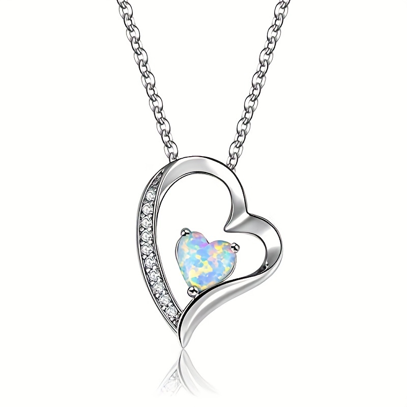 Copper White Gold Plated Elegant Heart Shape Plating Inlay Opal Pendant Necklace display picture 1