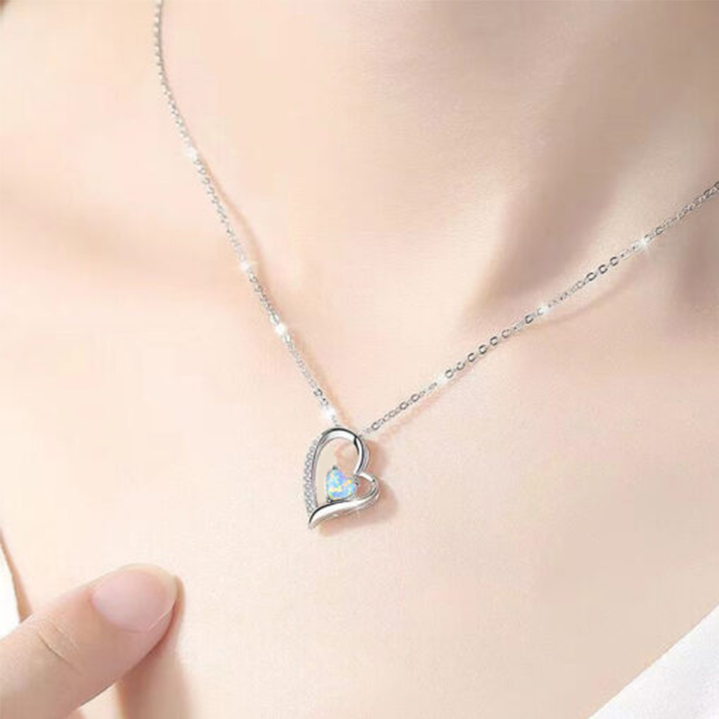Copper White Gold Plated Elegant Heart Shape Plating Inlay Opal Pendant Necklace display picture 2