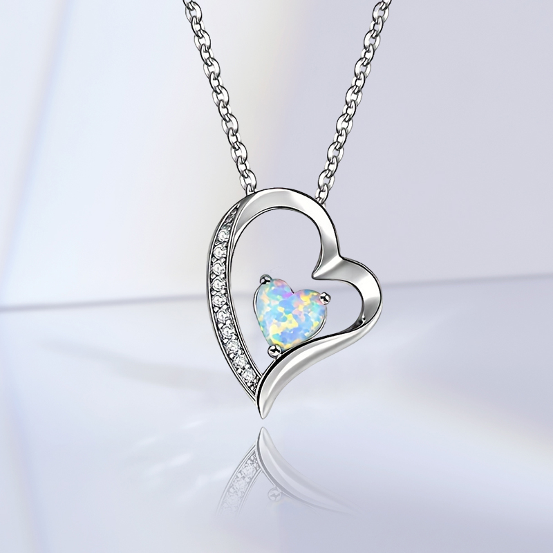 Copper White Gold Plated Elegant Heart Shape Plating Inlay Opal Pendant Necklace display picture 3