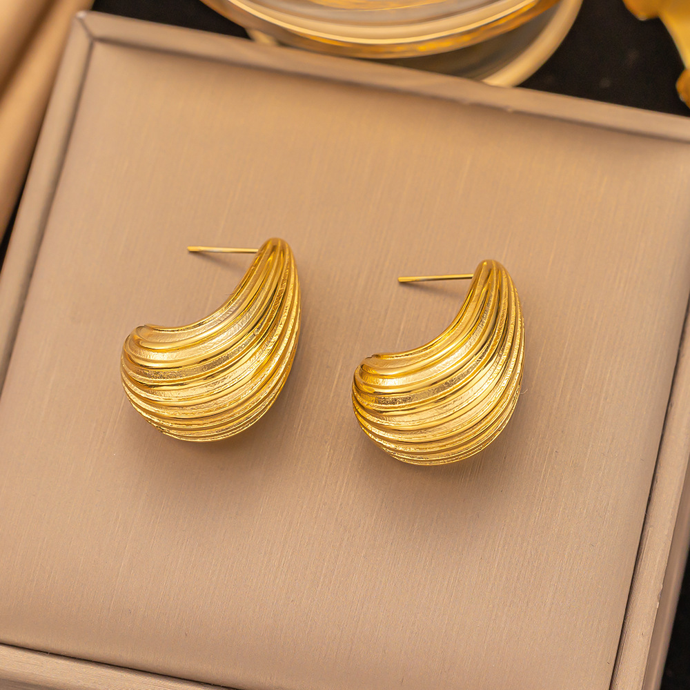 1 Pair Simple Style Water Droplets Plating Stainless Steel 18k Gold Plated Ear Studs display picture 2