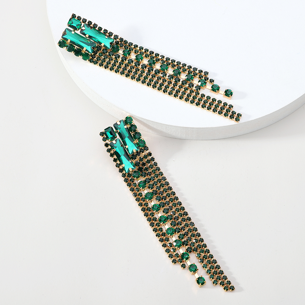 1 Pair Elegant Glam Shiny Geometric Tassel Plating Inlay Zinc Alloy Rhinestones Drop Earrings display picture 9