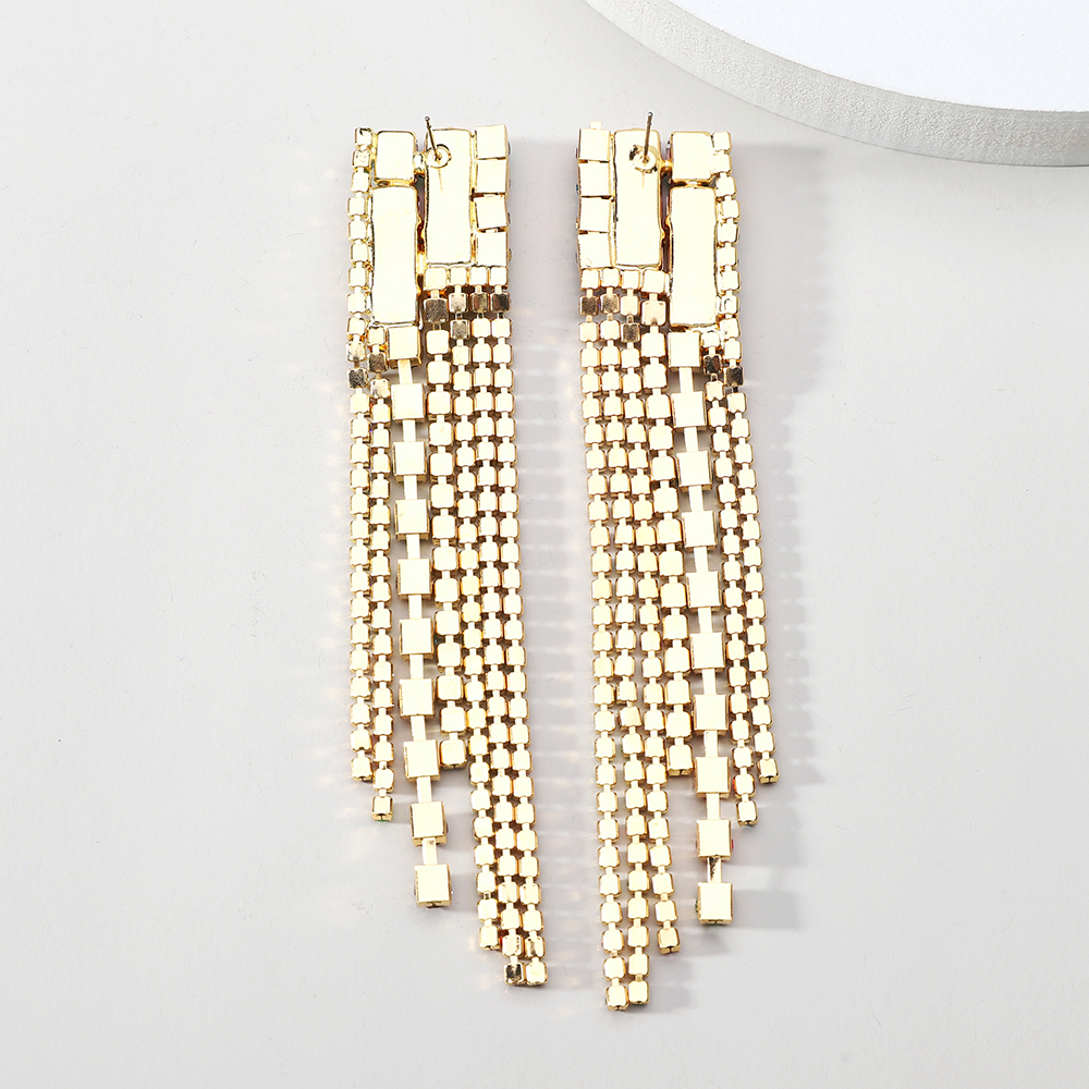 1 Pair Elegant Glam Shiny Geometric Tassel Plating Inlay Zinc Alloy Rhinestones Drop Earrings display picture 8