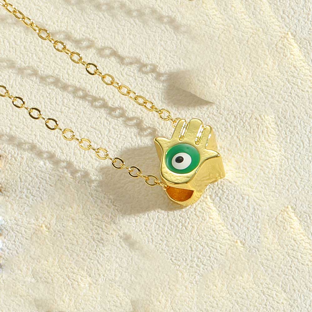 Simple Style Devil's Eye Palm Copper Enamel Plating 14k Gold Plated Pendant Necklace display picture 5