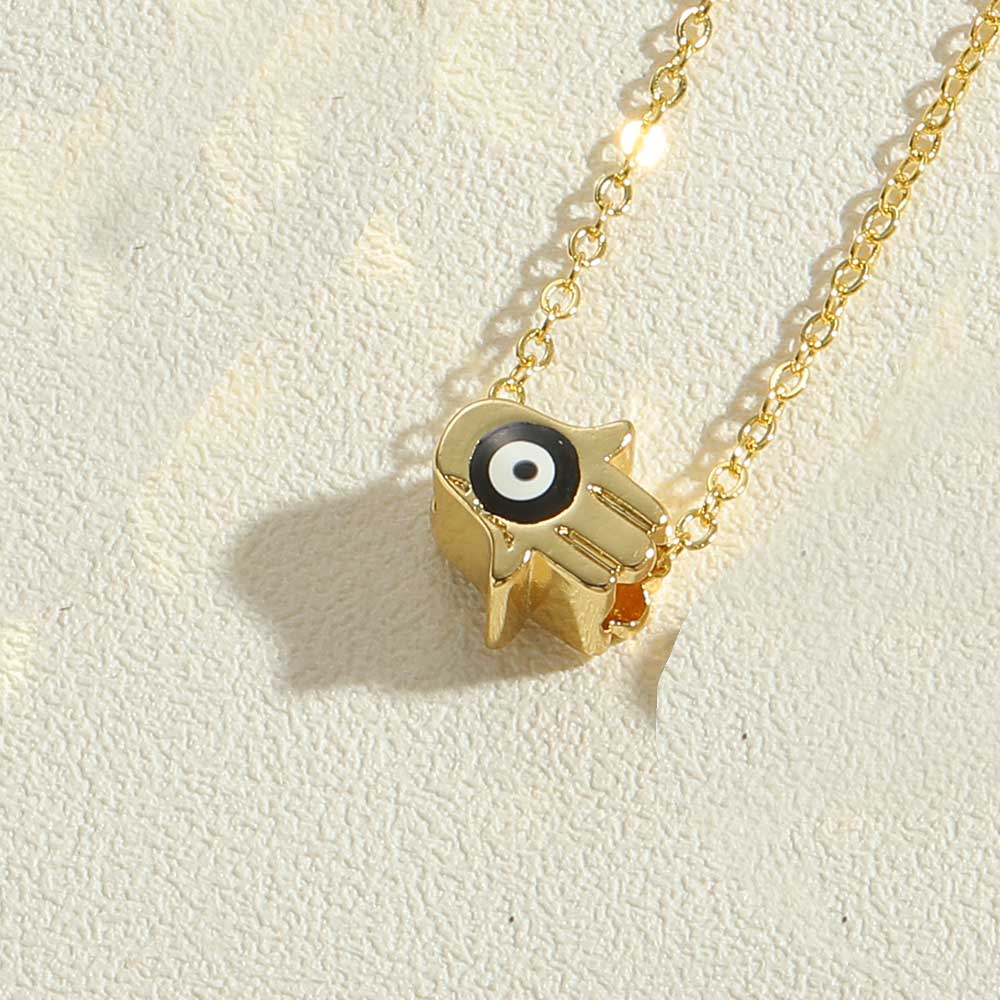 Simple Style Devil's Eye Palm Copper Enamel Plating 14k Gold Plated Pendant Necklace display picture 6