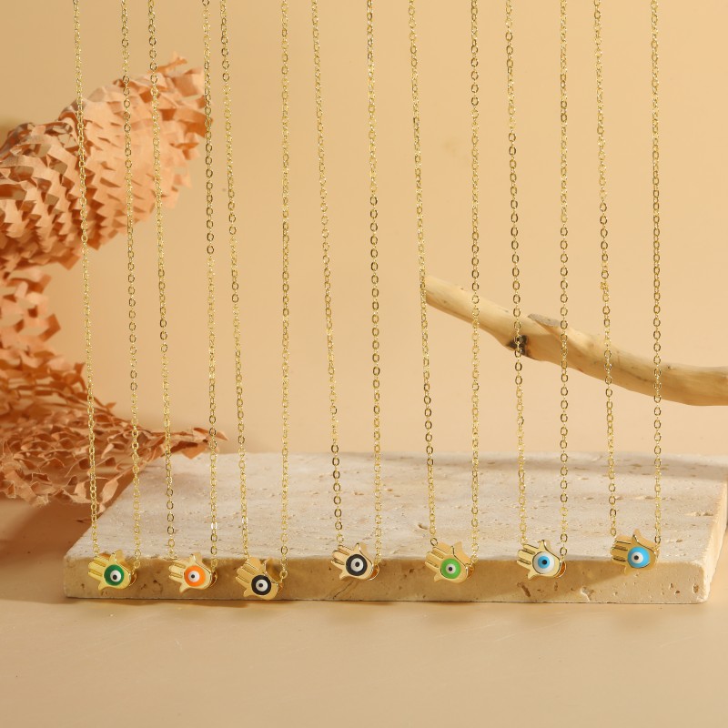Einfacher Stil Teufels Auge Palme Kupfer Emaille Überzug 14 Karat Vergoldet Halskette Mit Anhänger display picture 8