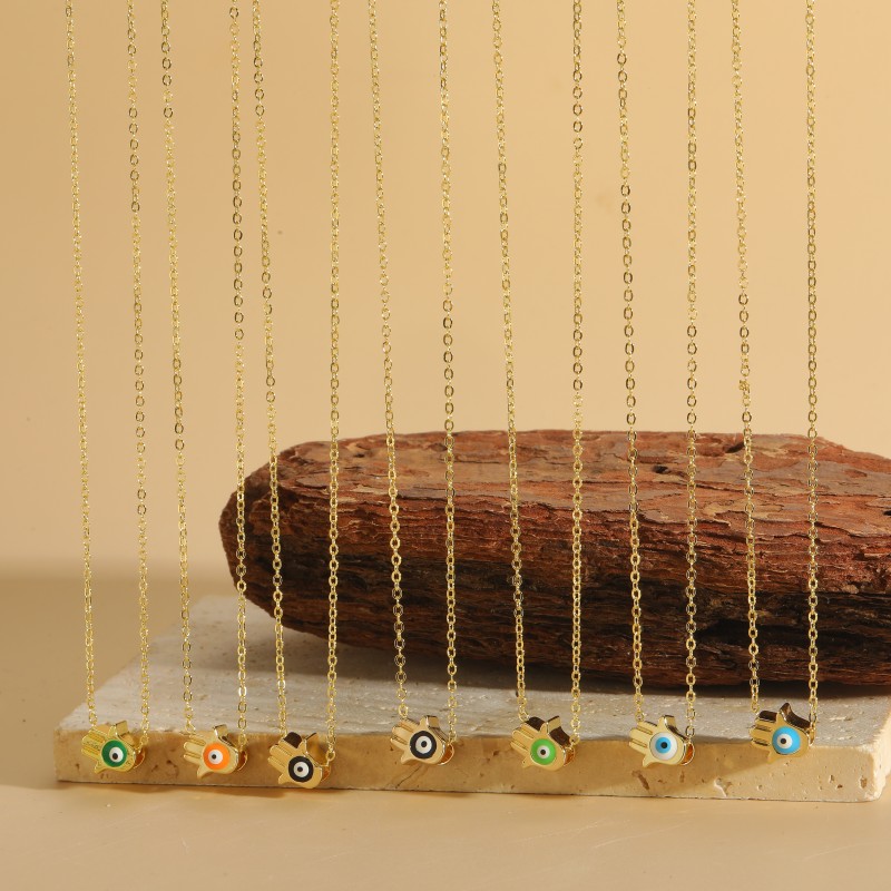 Einfacher Stil Teufels Auge Palme Kupfer Emaille Überzug 14 Karat Vergoldet Halskette Mit Anhänger display picture 9