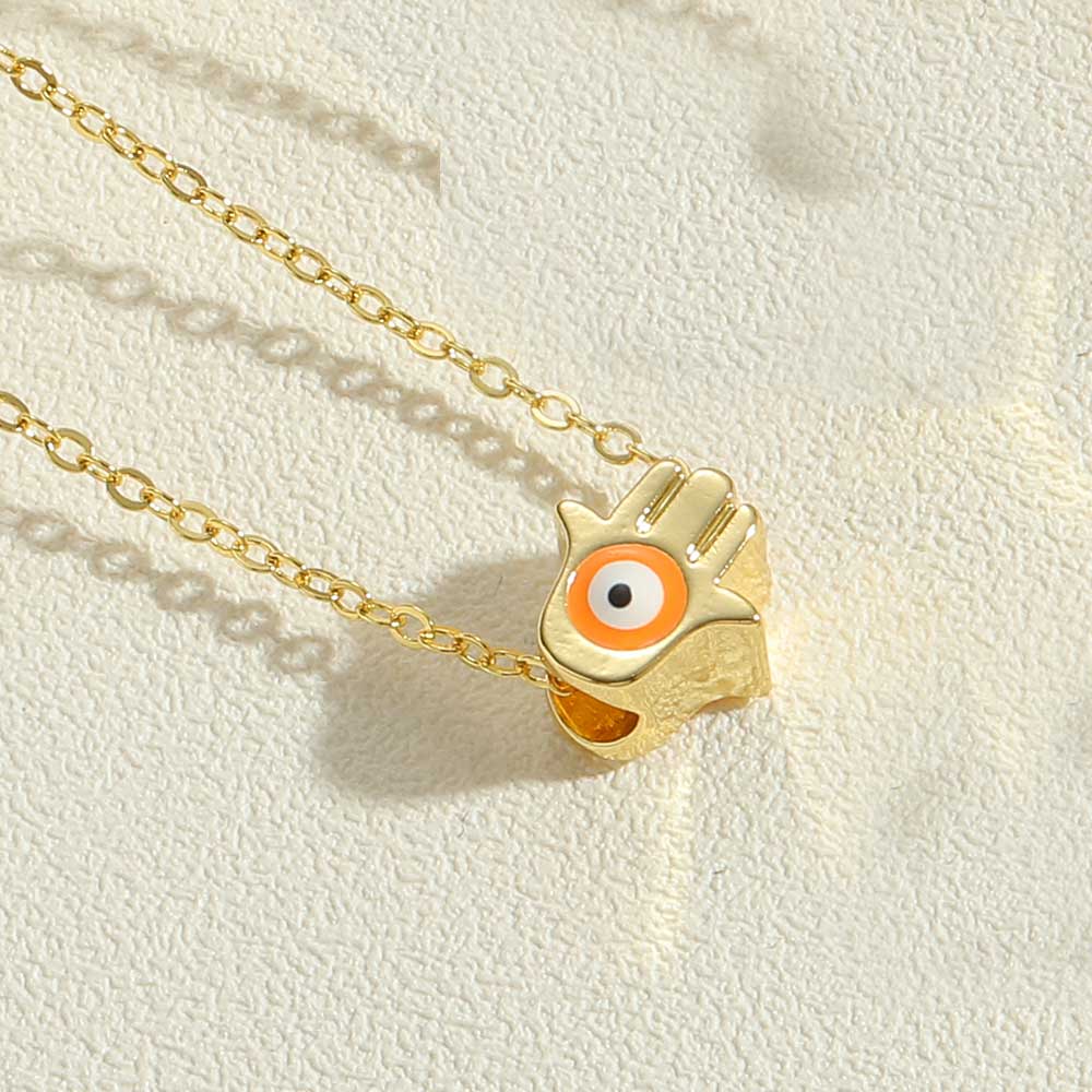 Simple Style Devil's Eye Palm Copper Enamel Plating 14k Gold Plated Pendant Necklace display picture 4