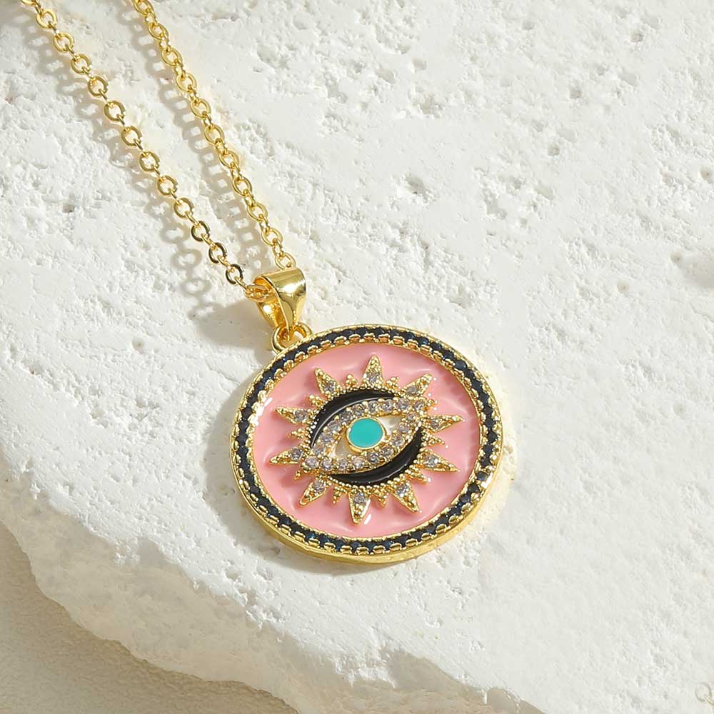 Simple Style Devil's Eye Heart Shape Copper Enamel Plating Inlay Zircon 14k Gold Plated Pendant Necklace display picture 2