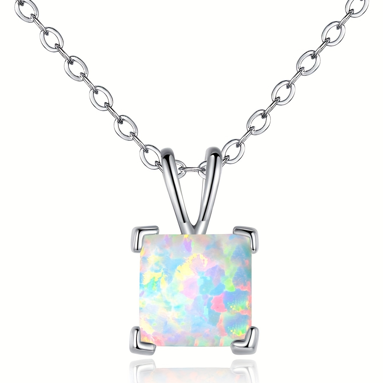 Copper White Gold Plated Elegant Simple Style Square Inlay Opal Pendant Necklace display picture 1