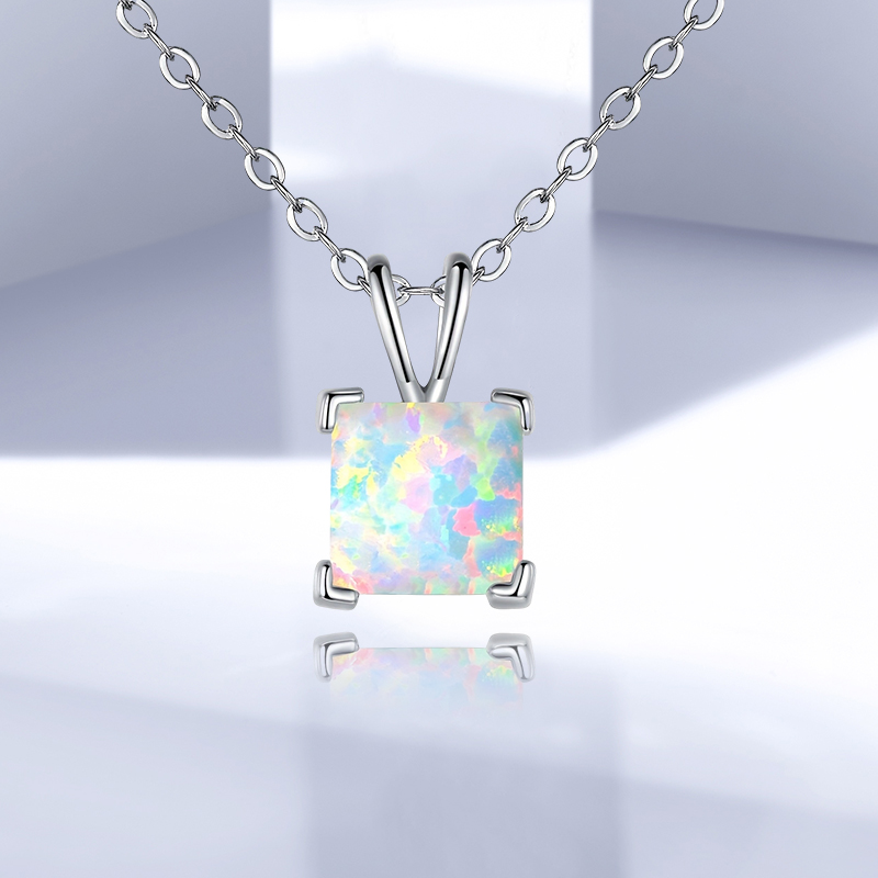 Copper White Gold Plated Elegant Simple Style Square Inlay Opal Pendant Necklace display picture 3