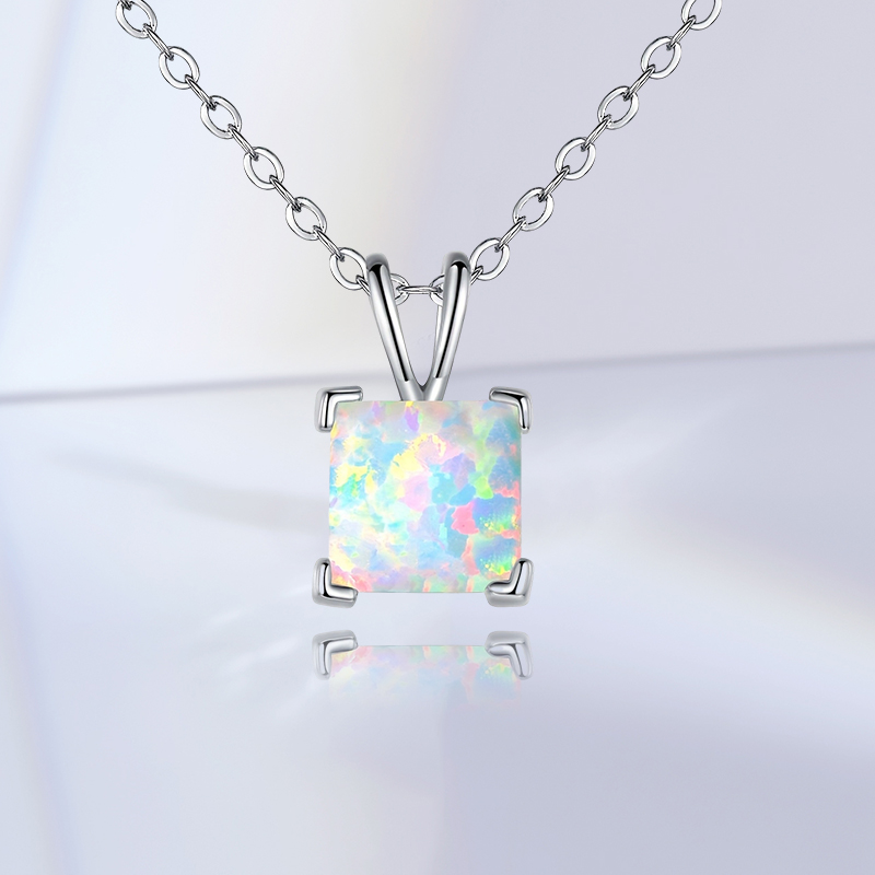 Copper White Gold Plated Elegant Simple Style Square Inlay Opal Pendant Necklace display picture 4