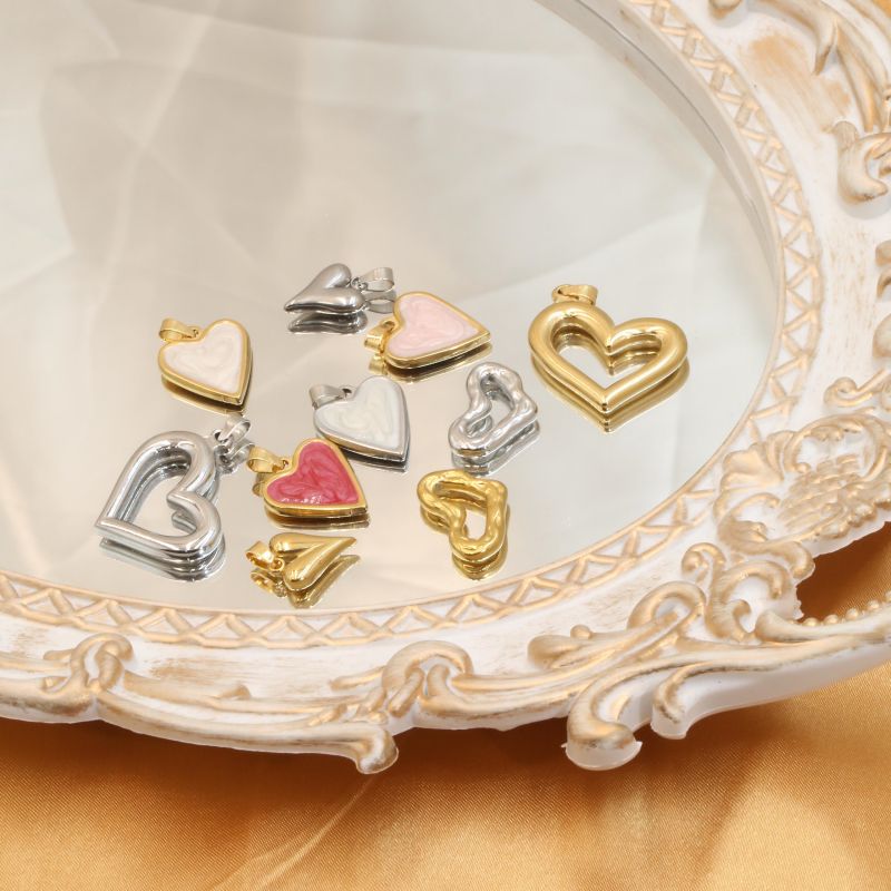 1 Pieza Acero Inoxidable Esmalte Chapados en oro de 18k Forma De Corazón display picture 2