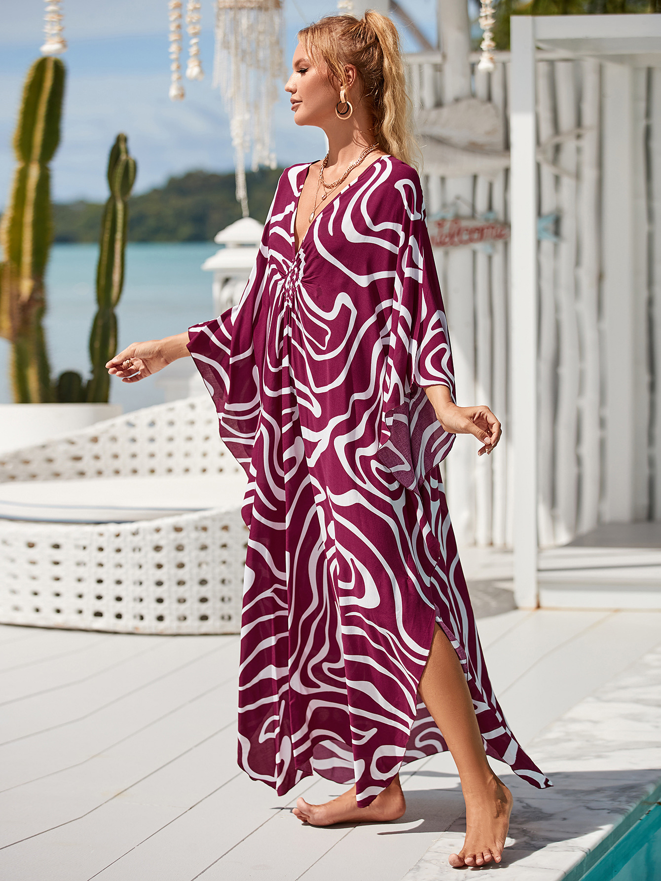 Women's Beach Color Block Printing Cover Ups display picture 59