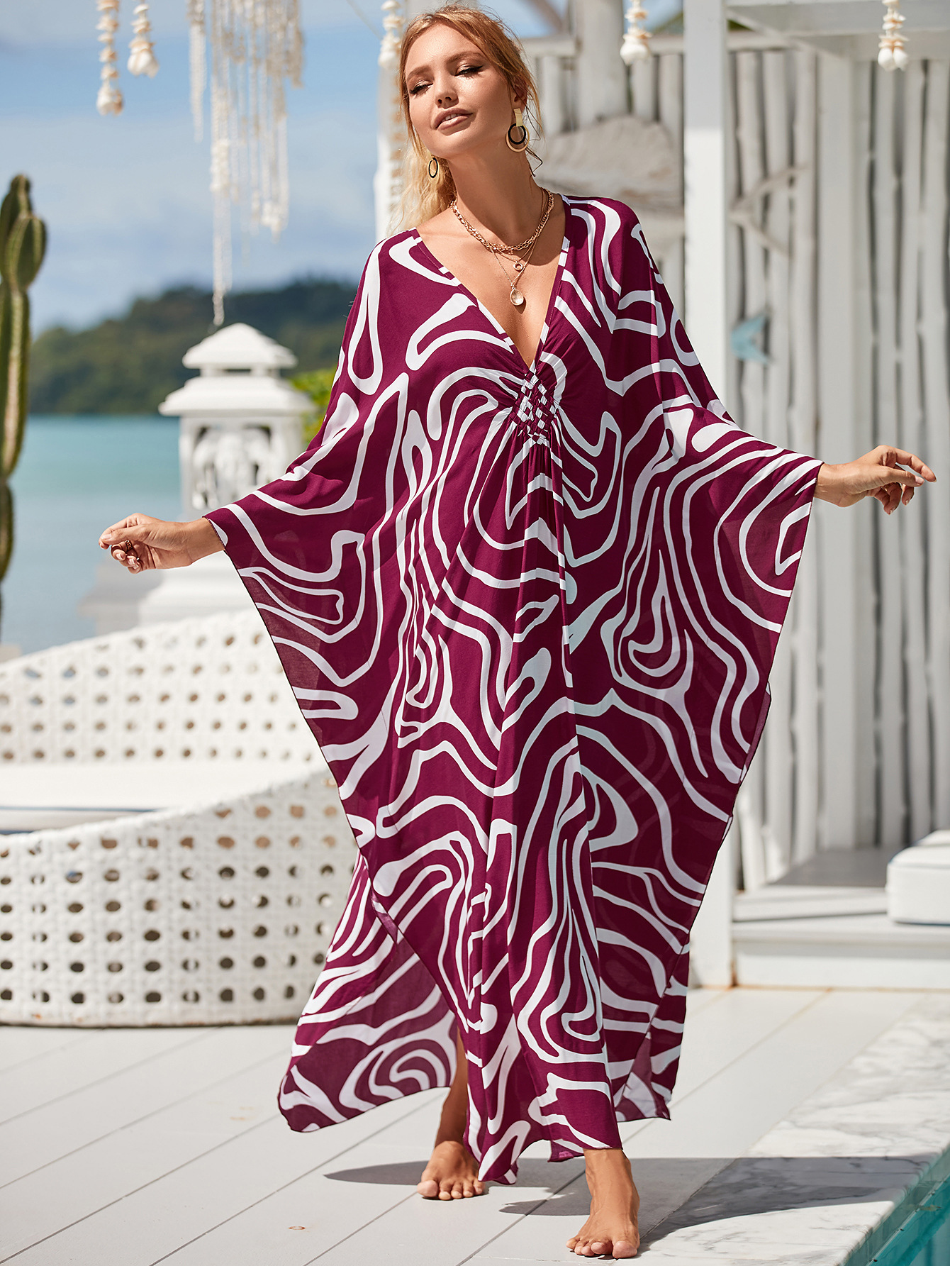Women's Beach Color Block Printing Cover Ups display picture 75