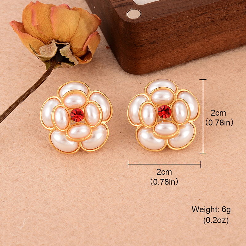 1 Pair Vintage Style French Style Flower Inlay Copper Rhinestones Pearl 18k Gold Plated Rose Gold Plated Ear Studs display picture 6