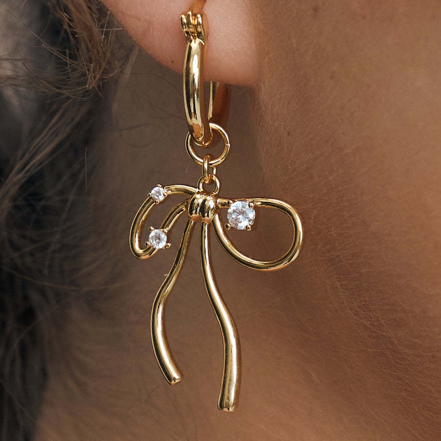 Dame Bogenknoten Kupfer Überzug 18 Karat Vergoldet Ohrringe Halskette display picture 6