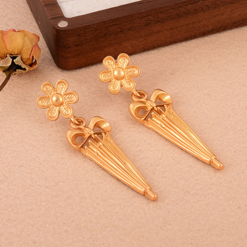 1 Paar Ig-stil Blume Regenschirm Kupfer 18 Karat Vergoldet Tropfenohrringe display picture 4