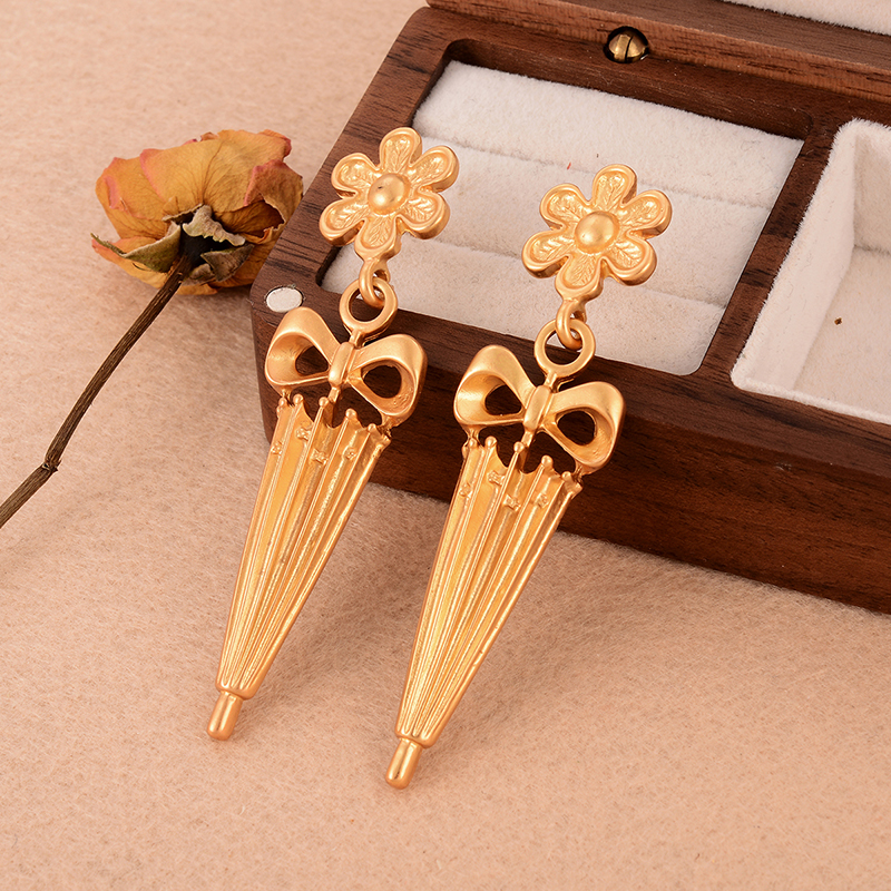 1 Paar Ig-stil Blume Regenschirm Kupfer 18 Karat Vergoldet Tropfenohrringe display picture 6