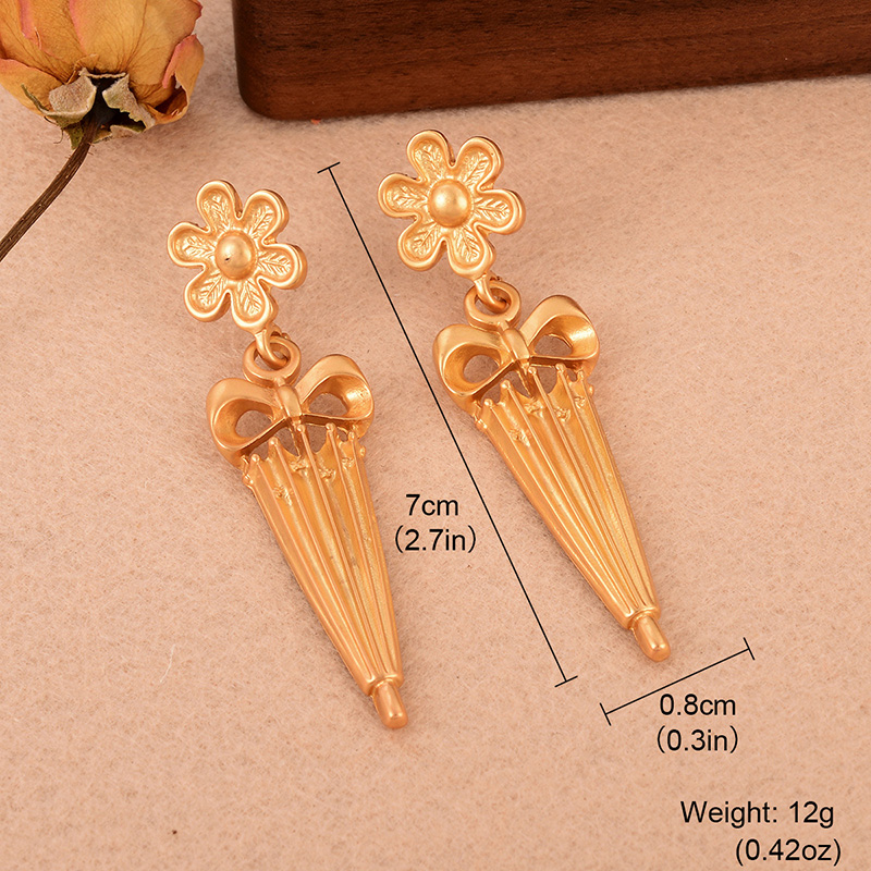 1 Pair Ig Style Flower Umbrella Copper 18k Gold Plated Drop Earrings display picture 1