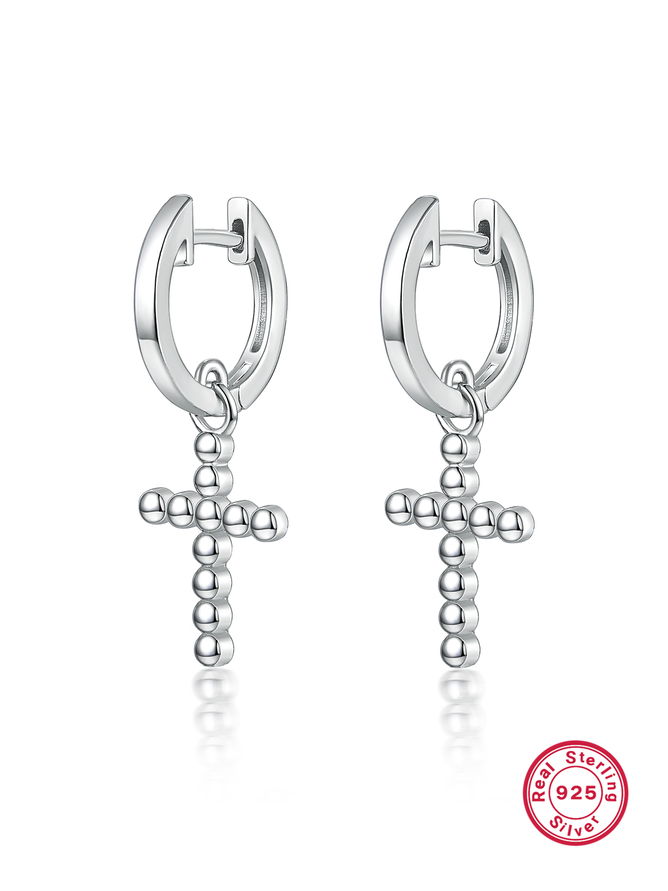 1 Pair Classic Style Cross Plating Sterling Silver White Gold Plated Drop Earrings display picture 4