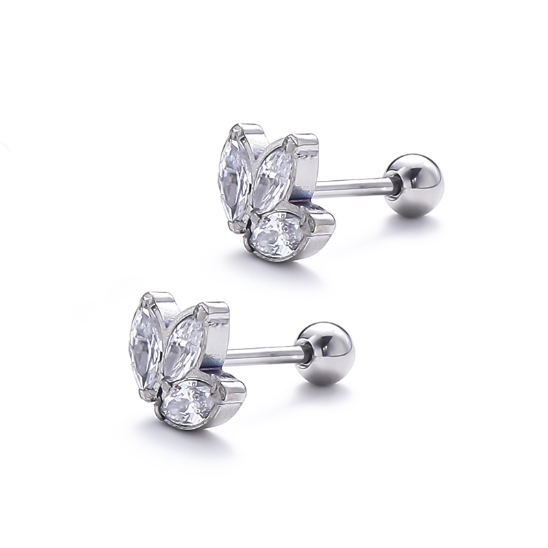 1 Pair Lady Solid Color Polishing Inlay Pure Titanium Zircon Ear Studs display picture 3