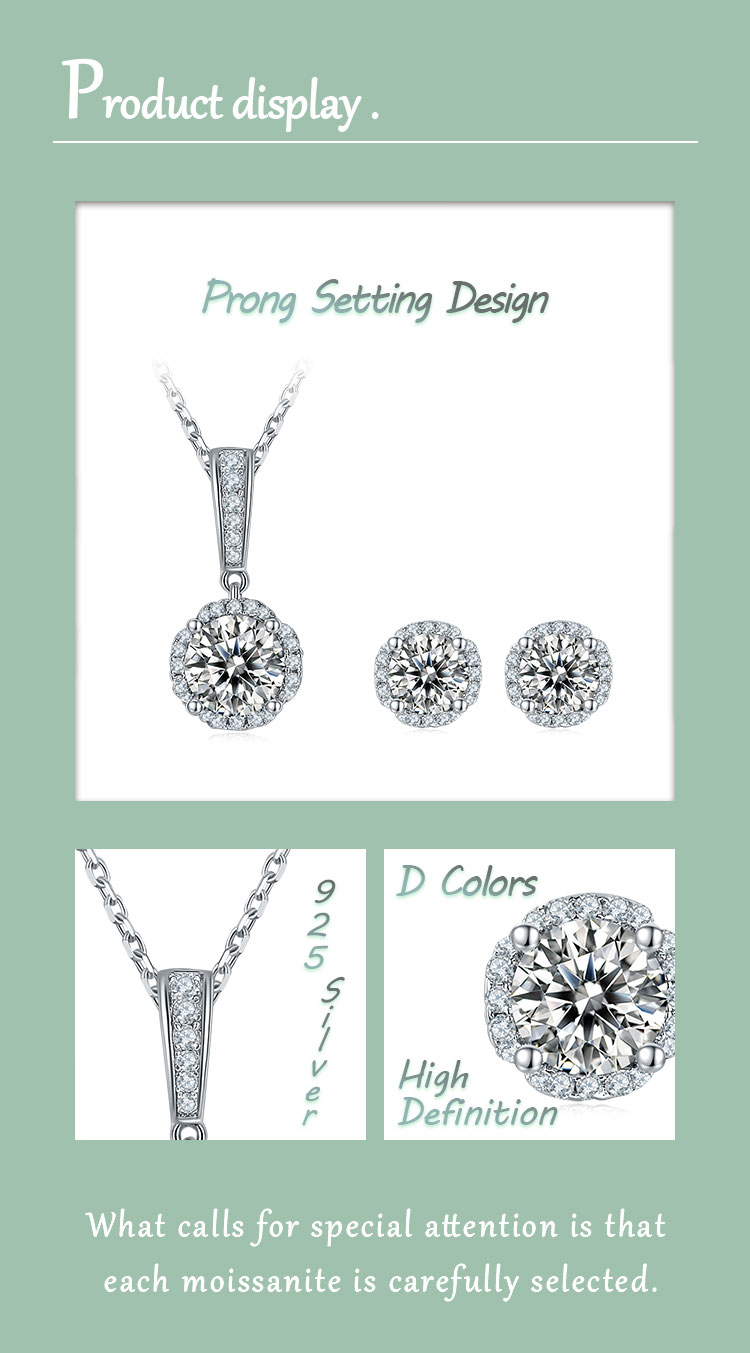 Lady Round Sterling Silver Plating Inlay Moissanite 18k Gold Plated Earrings Necklace display picture 2