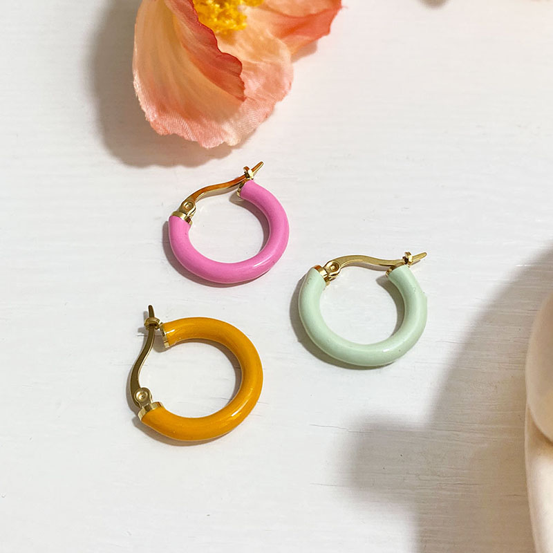 1 Pair Lady Round Enamel Plating Stainless Steel 18k Gold Plated Earrings display picture 5