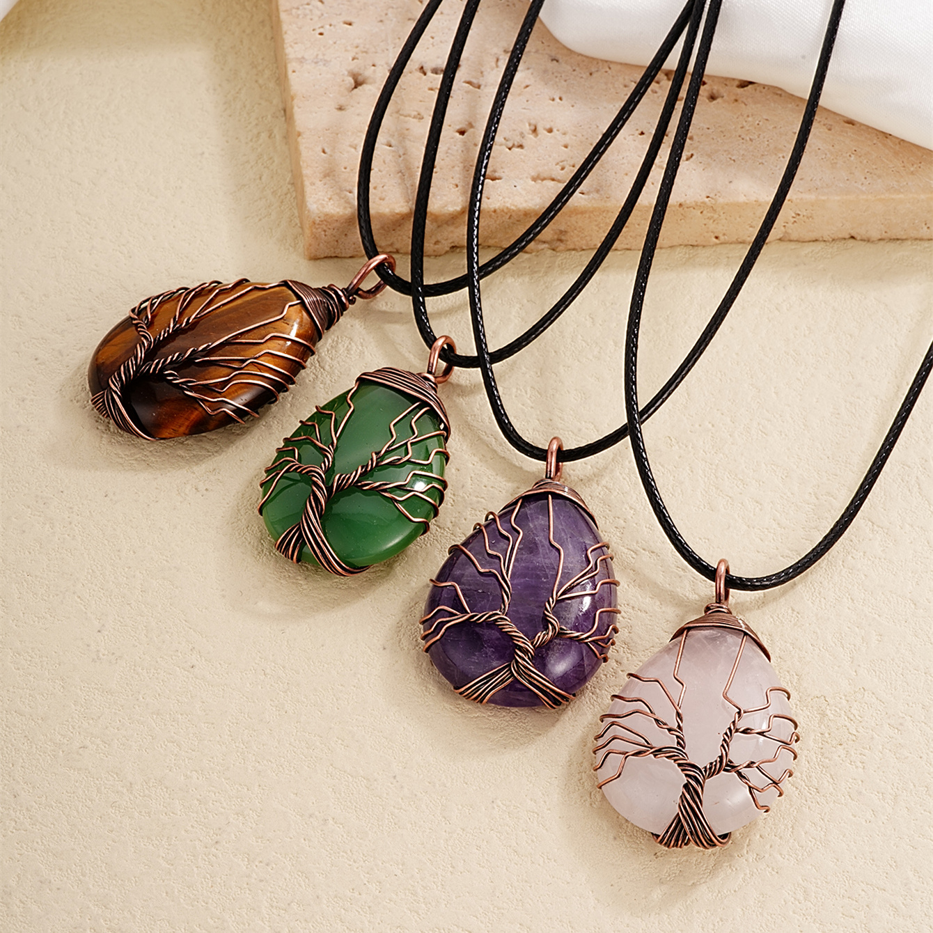 Ig Style Geometric Natural Stone Leather Rope Natural Stone Unisex Pendant Necklace display picture 9