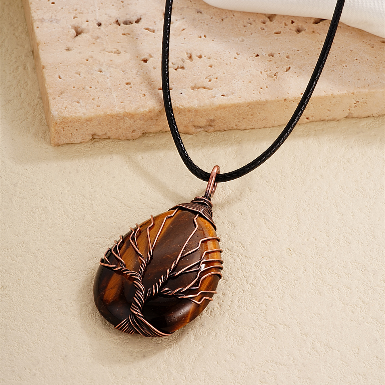 Ig Style Geometric Natural Stone Leather Rope Natural Stone Unisex Pendant Necklace display picture 13