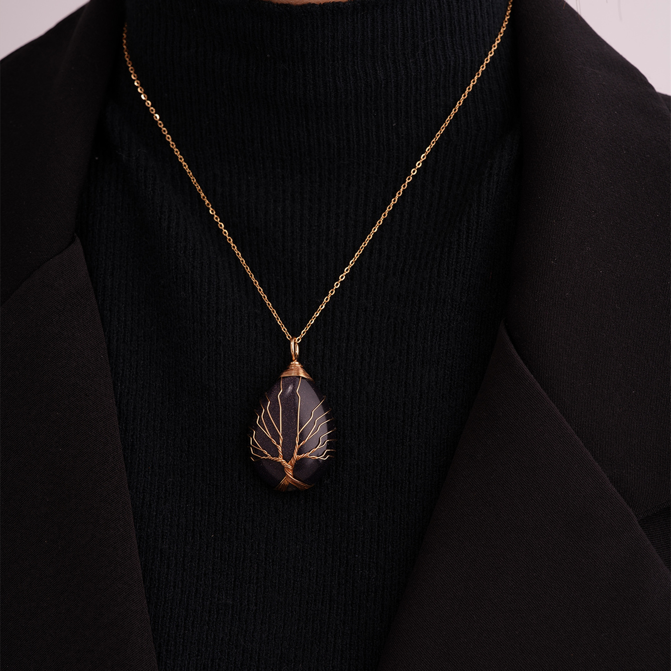 Ig Style Simple Style Water Droplets Stainless Steel Natural Stone Knitting Pendant Necklace display picture 7