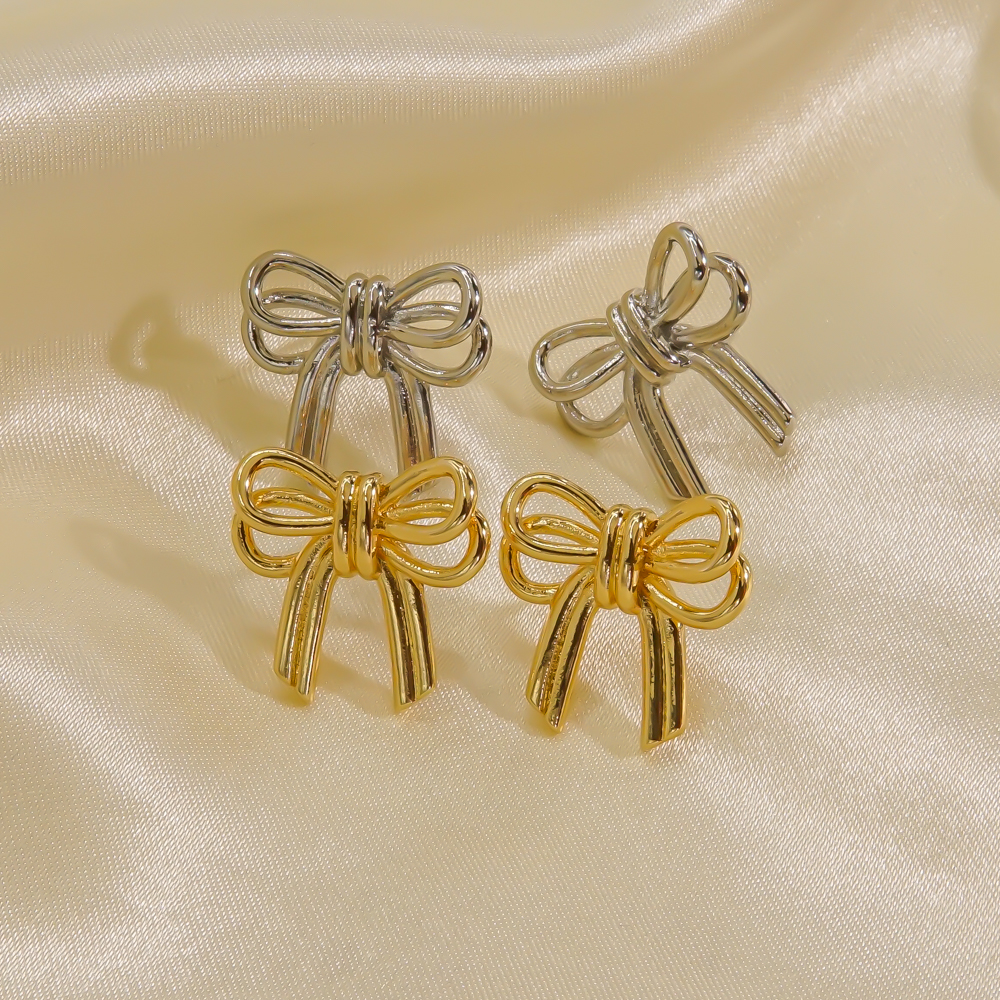 1 Pair Elegant Cute Modern Style Bow Knot Plating Copper Gold Plated Ear Studs display picture 4