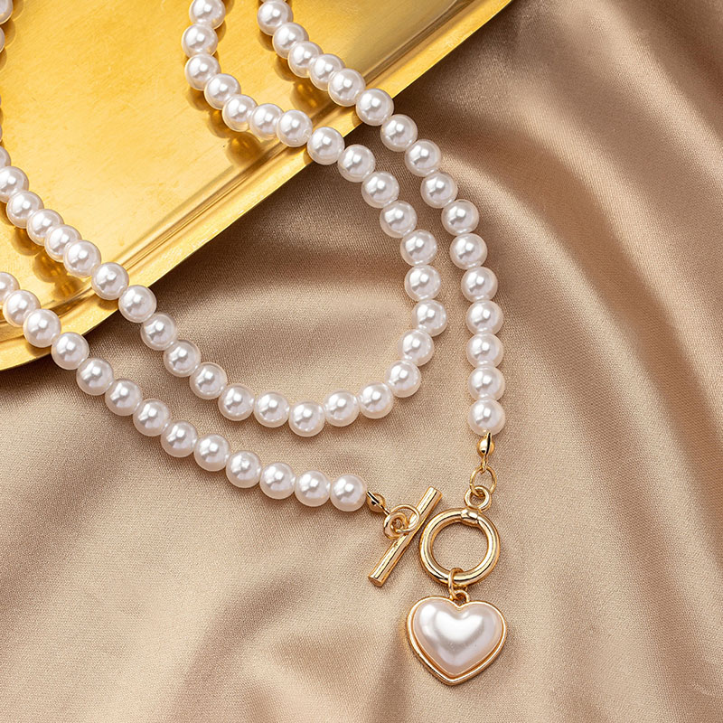 Elegant Klassisch Herzform Künstliche Perle Legierung Perlen Überzug Frau Halskette Mit Anhänger display picture 4