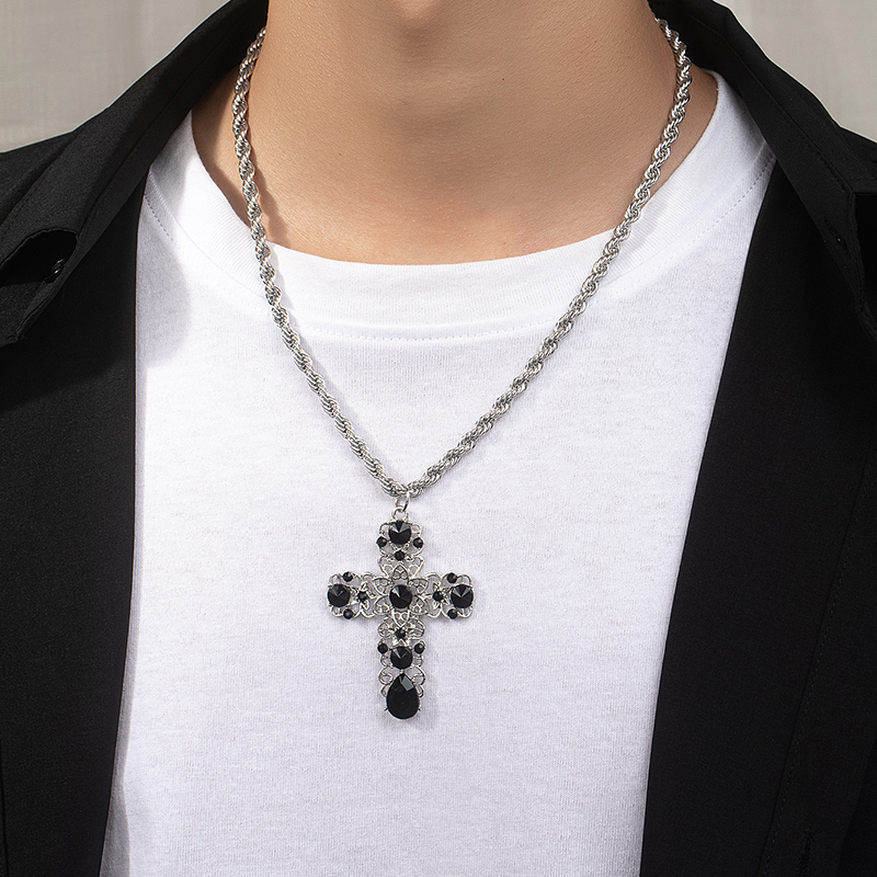 Hip-hop Punk Cross Alloy Plating Inlay Artificial Gemstones Men's Pendant Necklace display picture 1