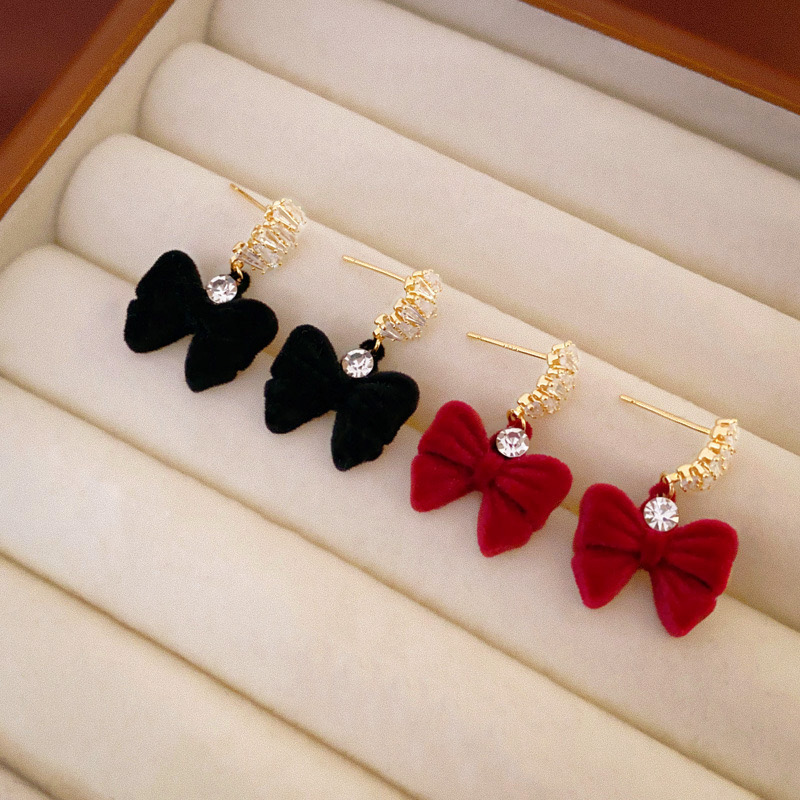 1 Pair Sweet Bow Knot Inlay Alloy Rhinestones Drop Earrings display picture 5